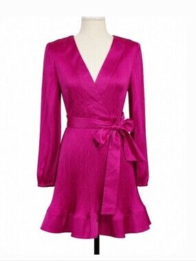 Milly Fuchsia Long-Sleeve Wrap Dress with Tie Waist